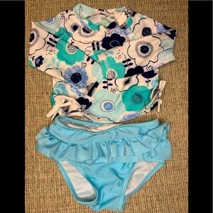 First Impressions 2 Piece Swimsuit Size 6-9M Floral Ruffle Resort Beach Poo